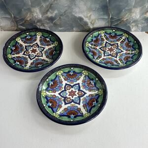 Set of 3 Talavera Plates 9.25” Amozoc Puebla Hand-Painted Mexican Pottery